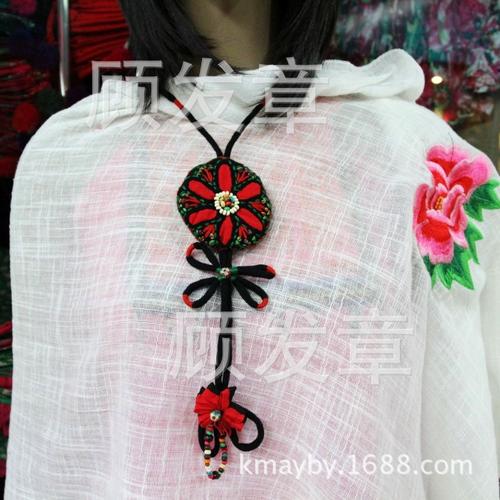 厂家批发 民族风特色布艺 盘扣项链 女式精品首饰 时尚手工饰品